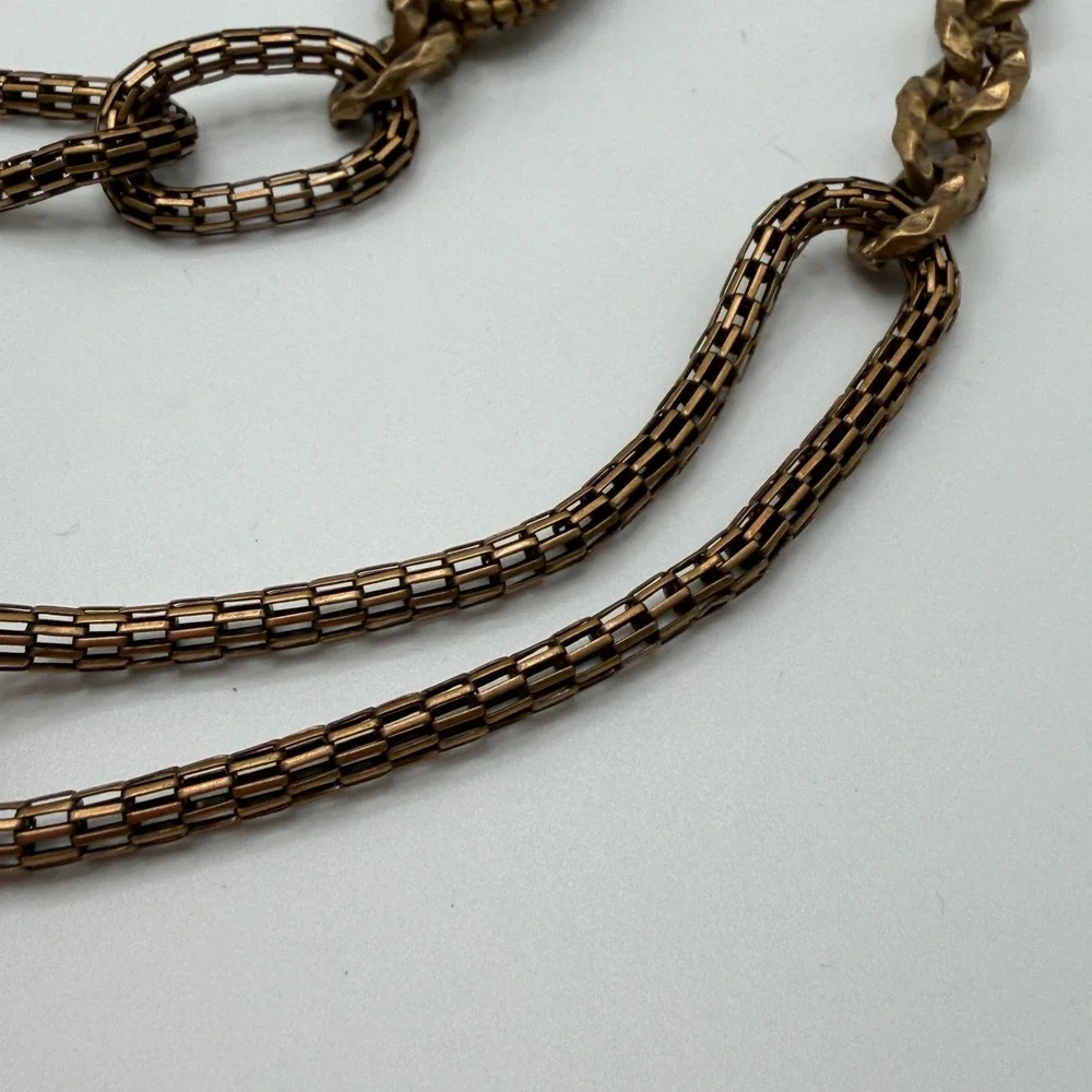 Chicos Womens Antique Gold Mesh and Black Seed Bead‎ Adjustable Chain Belt